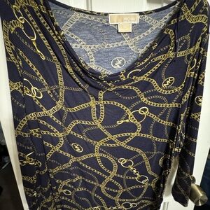 Michael Kors Navy Top with Gold Chain Pattern